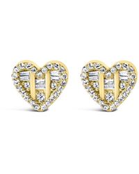 Haus of Brilliance - 14K Plated .925 Sterling 1/2 Cttw Round And Baguette Diamond Composite Heart Shaped Stud Earring (I-J Color, Si2-I1 Clarity) - Lyst