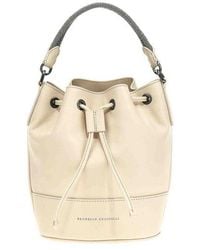 Brunello Cucinelli - Cream Leather Drawstring Bucket Bag - Lyst