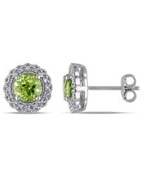 Amour - 1/10 Ct Tw Diamond And Peridot Halo Stud Earrings - Lyst
