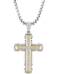Robert Alton - 1/4Ctw Diamond Stainless Steel With & Finish Cross Pendant - Lyst