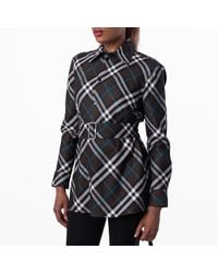 Burberry - Check-Pattern Belted Shirt, Brand Size 4 Us .00 - Lyst