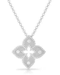 Roberto Coin - 18K Petite Venetian Princess Extra Small Satin & Diamond Accent Flower Necklace - Lyst