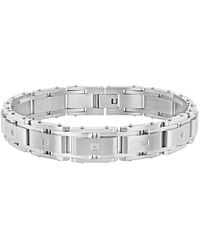 Robert Alton - 1/10Ctw Diamond Stainless Steel Rail Road Link Bracelet - Lyst