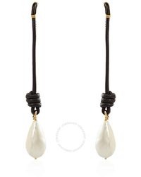 Burberry - Faux Pearl Detail Knotted Leather Cord Drop Earrings - Lyst