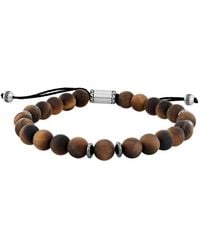 Robert Alton - Stainless Steel And Tiger Eye Bead Bolo Bracelet - Lyst