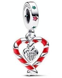 PANDORA - Double Candy Cane Heart Christmas Dangle Charm - Lyst