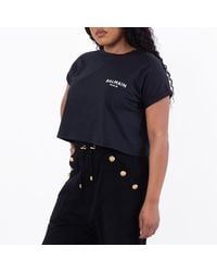 Balmain - Flock Logo Print Cropped T Shirt - Lyst