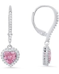 Kylie Harper - Sterling Heart-Cut Sapphire Cz Birthstone Halo Leverback Earrings - Lyst