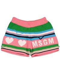 MSGM - Girls Stripe Logo Distressed Knit Shorts - Lyst