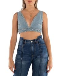 Rabanne - Ladies Light Denim Studded Denim Bralette, Brand Size 34 (Us - Lyst