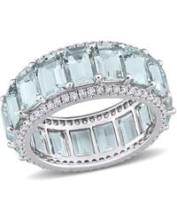 Amour - 9 1/3 Ct Tgw Emerald Cut Aquamarine And 5/8 Ct Tw Diamond Eternity Ring - Lyst