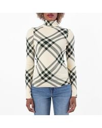 Burberry - Check-Pattern High-Neck Jumper - Lyst