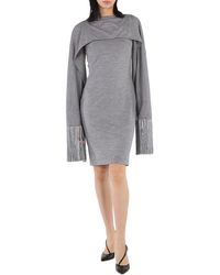 Burberry - Cloud Merino Wool Sleeveless Dress With Fringed Capelet, Brand Size 4 (Us - Lyst