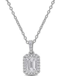 Created Forever - 1 Ct Tgw Emerald And Round-Cut Lab-Grown Diamond Halo Pendant With Chain - Lyst