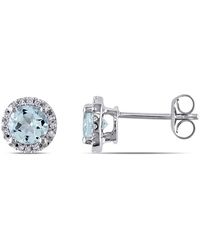 Amour - Halo Diamond And Aquamarine Stud Earrings - Lyst