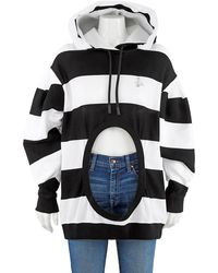 Burberry - Cut-out Detail Striped Cotton Hoodie - Lyst