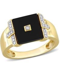 Amour - 8 Ct Tgw Square Onyx And 1/10 Ct Tw Diamond Ring - Lyst