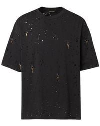 Roberto Cavalli - Distressed Embellished Cotton T-Shirt - Lyst