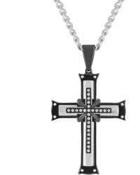 Robert Alton - 1/8Ctw Diamond Stainless Steel With Finish Cross Pendant - Lyst