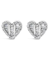 Haus of Brilliance - 925 Sterling 1/2 Cttw Round And Baguette Diamond Composite Heart Shaped Stud Earring (I-J Color, Si2-I1 Clarity) - Lyst