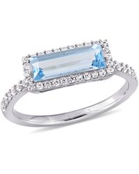 Amour - Baguette-Cut Topaz And Sapphire Halo Ring - Lyst