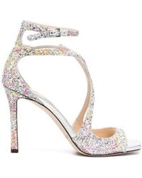 Jimmy Choo - Azia 95 Coarse Glitter Sandals, Brand Size 35 Us - Lyst