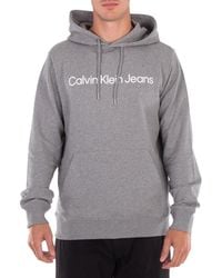 Calvin Klein - Logo Print Cotton Hoodie - Lyst
