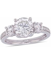 Amour - 3 Ct Tgw Created Sapphire And Diamond Three Stone Ring - Lyst