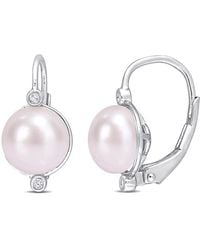Amour - 7.5-8Mm Freshwater Cultured Pearl And Diamond Accent Leverback Earrings - Lyst