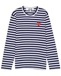 Comme des Garçons - Play Navy / White Long Sleeve Heart Logo Stripe Tee - Lyst