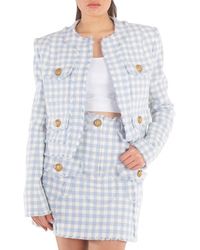 Balmain - Gingham Tweed Jacket, Brand Size 34 (Us - Lyst