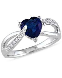 Amour - Created Sapphire And Diamond Heart Crossover Ring - Lyst