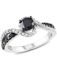 Amour - 3/4 Ct Tw Diamond And Sapphire Swirl Engagement Ring - Lyst