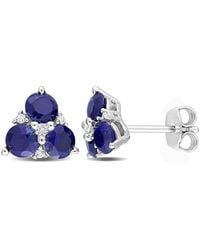 Amour - 1 7/8 Ct Tgw Created Sapphire And Created Sapphire 3-Stone Earrings - Lyst