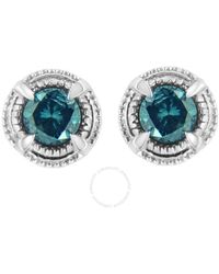 Haus of Brilliance - .925 Sterling Silver 1/2 Cttw Treated Blue Diamond Modern 4-prong Solitaire Milgrain Stud Earrings - Lyst