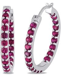 Amour - 3 Ct Tgw Created Ruby Inside Outside Hoop Earrings - Lyst