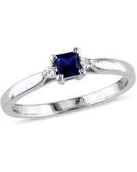 Amour - Princess Cut Created Sapphire And Diamond Accent Ring - Lyst