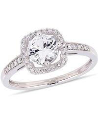 Amour - 1 Ct Tgw Created Sapphire And 1/7 Ct Tw Diamond Halo Ring - Lyst