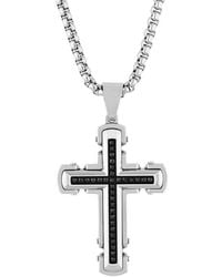 Robert Alton - 1/4Ctw Diamond Stainless Steel With Finish Cross Pendant - Lyst