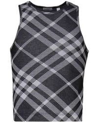 Burberry - Check Stretch Cotton Blend Tank Top - Lyst