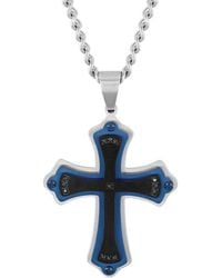 Robert Alton - 07Ctw Diamond Stainless Steel With And Finish Cross Pendant - Lyst