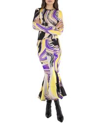 The Attico - Ladies Lavander Sunflower Ivory Abstract-Print Flared Midi Skirt, Brand Size 40 (Us - Lyst