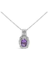 Haus of Brilliance - 925 Sterling 9X7Mm Oval Amethyst And Round Diamonds 1/50 Cttw Fashion Drop Pendant (I-J Color, I1-I2 Clarity) - Lyst