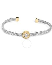 Haus of Brilliance - 18k Yellow Gold Plated .925 Sterling Silver Diamond Accent & Fleur Di Lis Medallion Bangle Bracelet - Lyst