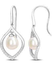 Amour - 8-8.5Mm Freshwater Cultured Pearl And 1/3 Ct Tgw Sapphire Open Hook Earrings - Lyst