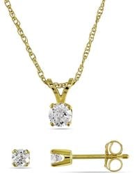 Amour - 3/8 Ct Tw Diamond Solitaire Pendant With Chain And Stud Earrings 2-Piece Set - Lyst