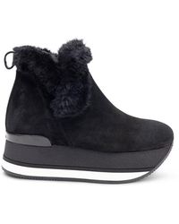 Hogan - Faux Fur Trim Booties - Lyst