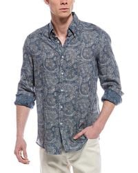 Brunello Cucinelli - Denim Paisley Linen Button-Up Shirt, Size Small - Lyst