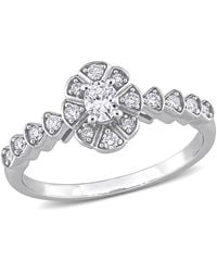 Amour - 1/3 Ct Tdw Oval And Round Diamond Vintage Engagement Ring - Lyst
