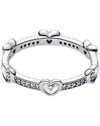 PANDORA - Sterling Sparkling Hearts Ring - Lyst